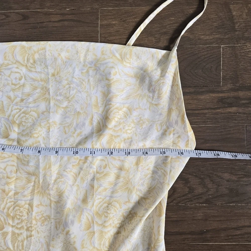 NWOT Paper heart yellow floral roses cottage satin cowel neck slip dress sz M - Picture 8 of 10